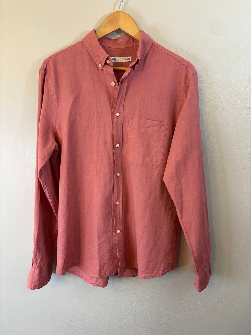 Men's Zara Linen Blend Rose Pink Button Up Size Medium